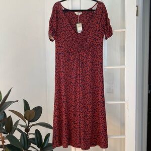 Boden Jersey Ruched Sleeve Empire Waist Midi Dress